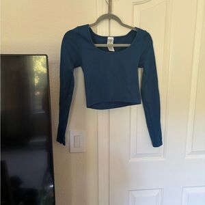 Athleta Lapis Blue Ribbed Crop Long Sleeve Top